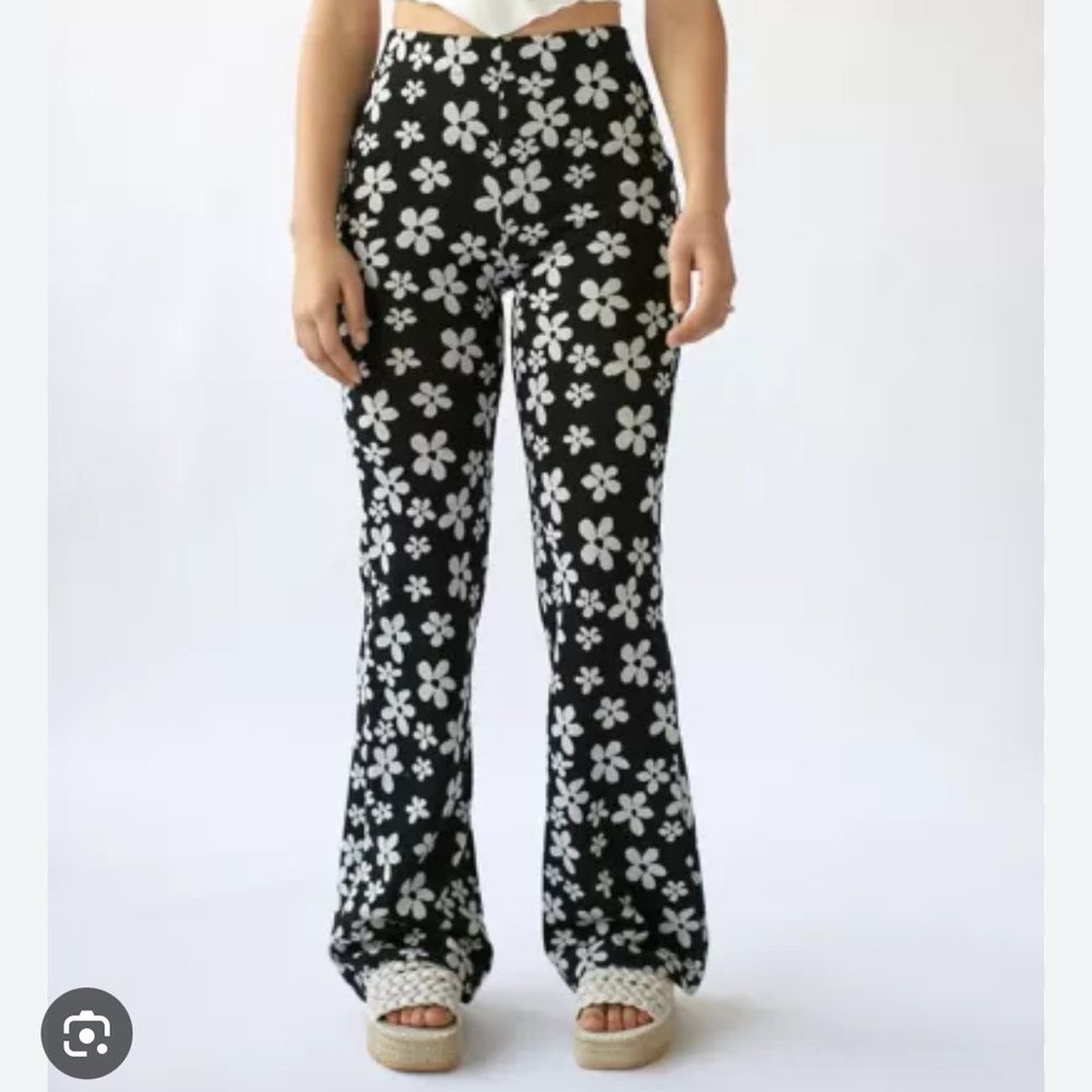 Urban Outfitters Black and White Pull On Floral Flare Pants